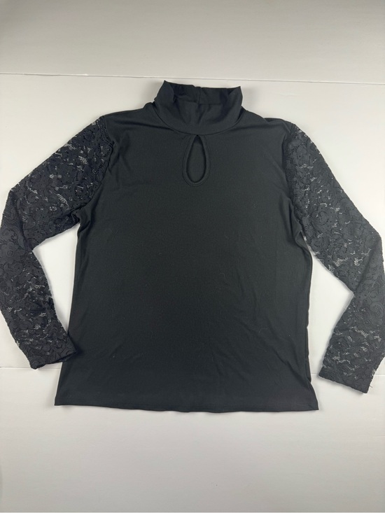 French Laundry Tops - French Laundry Black Mock Neck Top with Lace Sleeves